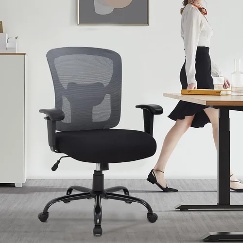 Miniatura 2 de Silla de oficina grande y alta, silla de escritorio de 400 libras, silla de computadora de malla con soporte lumbar, asiento ancho, brazos