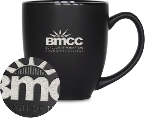 Miniatura 353 de Rico Industries - Taza de cerámica mate negra con grabado láser estándar de 15oz para NCAA (escuelas T & U) - Para bebidas calientes o frías