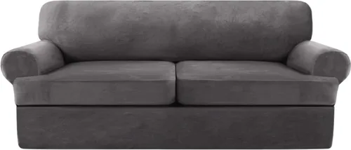 Miniatura 21 de NA Funda de terciopelo para sofá con cojín en T, 4 piezas, fundas de sofá suaves para sofá, fundas protectoras de muebles con 3 asientos Marfil