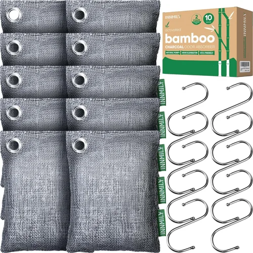 Miniatura 12 de Absorbedor de olores de carbón activado, paquete de 8 con ganchos, eliminador de olores naturales para olores fuertes, bolsas purificadoras de aire