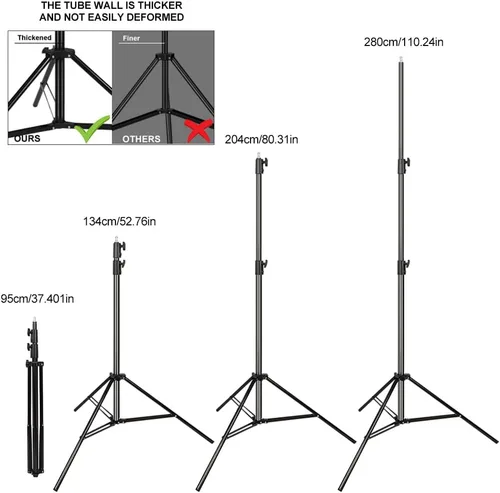 Miniatura 3 de Soporte de luz de fotografía de 9.33 pies/9.2 ft, soporte de trípode de luz de aluminio resistente, soporte de iluminación para estudio fotográfico