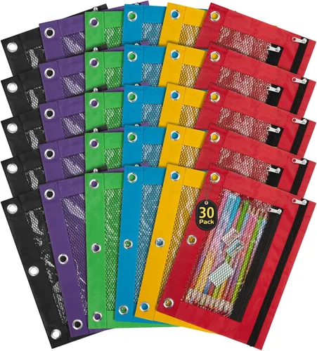 Miniatura 9 de IKAYAS Paquete de 12 Estuches para Lápices para Carpeta de 3 Anillos a Granel, Estuche para Lápices con Cremallera, Estuches para Lápices, Bolsas
