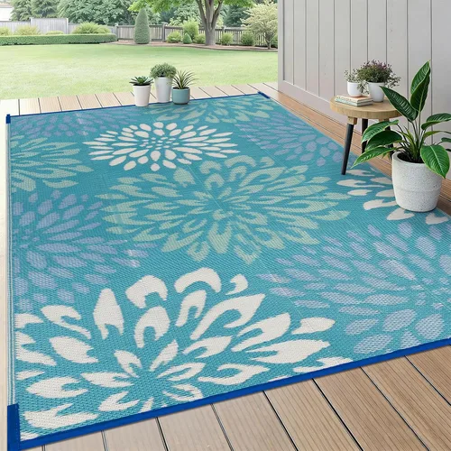Miniatura 17 de HEBE Alfombra de Exterior Impermeable 6x9, Alfombra de Paja de Plástico Alfombra de Camping, Alfombras de Patio Exterior Reversibles Tapete para RV
