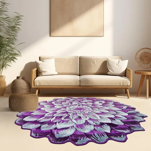 Miniatura 13 de Alfombra redonda de 2 pies con forma de flor, bonita alfombra de felpa con forma de flor, para dormitorio, suelo, sala de estar, alfombra 303 beige