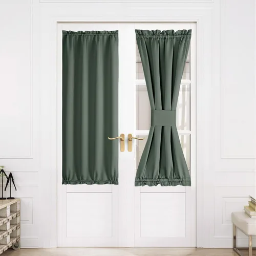 Miniatura 59 de NICETOWN Cortinas opacas unicolor con aislamiento térmico para puerta francesa, granja, oscurecimiento de habitación, puertas y ventanas de Marrón