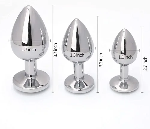 Miniatura 4 de AKStore 3 tapones anales fetiches de acero inoxidable con diseño de joyas lujosas para fantasías sexuales de bondage, tamaños grande, mediano y Azul