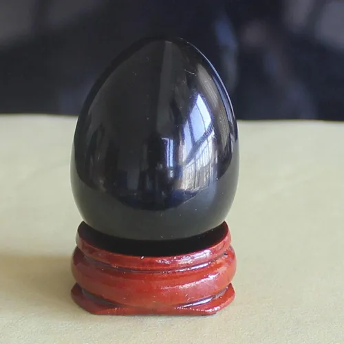 Miniatura 2 de Huevo de cristal de cuarzo mezclado de 1.575x1.181 in con soporte de madera, decoración del hogar, piedra de chakra, curación de reiki, Obsidiana