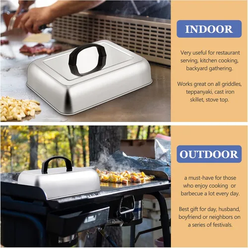 Miniatura 7 de Cúpula de fusión de queso rectangular, cubierta para untar de acero inoxidable HaSteeL para parrilla plana BBQ, vaporización, asado, cocinado