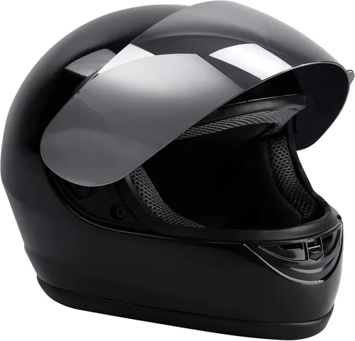 Miniatura 2 de TCT-MOTORPARTS - Casco de motocicleta para adultos, aprobado por DOT, color negro, visera de espejo de cara completa, casco de calle