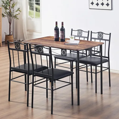 Miniatura 7 de VECELO juego de mesa de comedor de cocina y sillas para 4, asiento acolchado y tablero para vasos, ahorro de espacio, negro mate