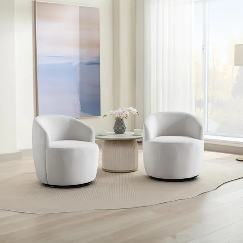 Miniatura 23 de FOXHUNTER Silla giratoria de barril, sillón individual pequeño de 360°, cómodo sofá redondo, sillas de botón acolchadas, modernas sillas de acento