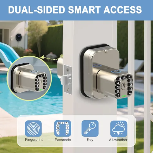 Miniatura 2 de Richelock IU53 - Cerradura de puerta con teclado y huella digital de doble cara, para todo tipo de clima, entrada biométrica totalmente impermeable