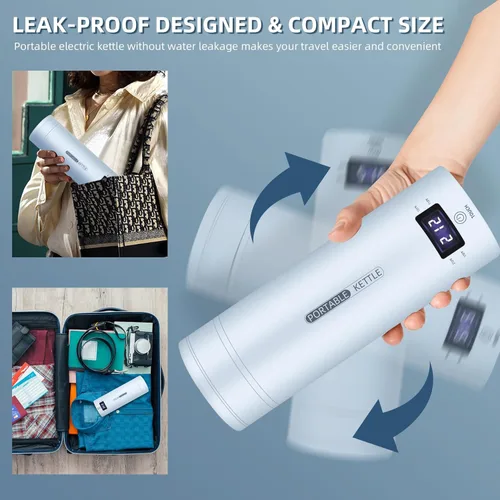 Miniatura 2 de Hervidor Eléctrico de Viaje Portátil Pequeño Mini Hervidor de Té y Café, Hervidor de Agua con 4 Controles de Temperatura, Acero Inoxidable 304