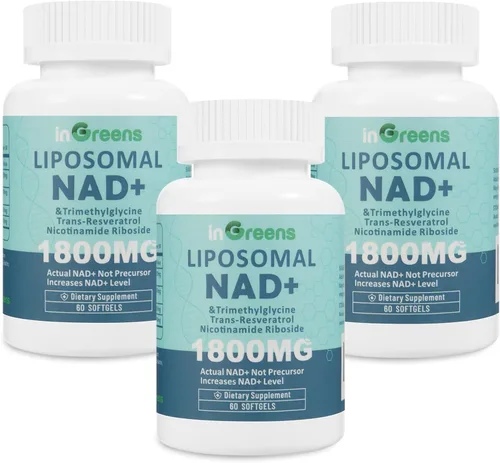Miniatura 10 de inGreens Suplemento liposomal NAD+ de 1800 mg con ribósido de nicotinamida, resveratrol trans, trimetilglicina, reemplaza a NMN, aumenta NAD +