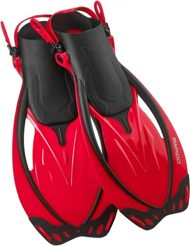 Phantom Aquatics Rapido Boutique Collection - Aleta de natación ajustable con tacón abierto (rojo, S/M, EE. UU.: 6-9 / EU: 38-42)