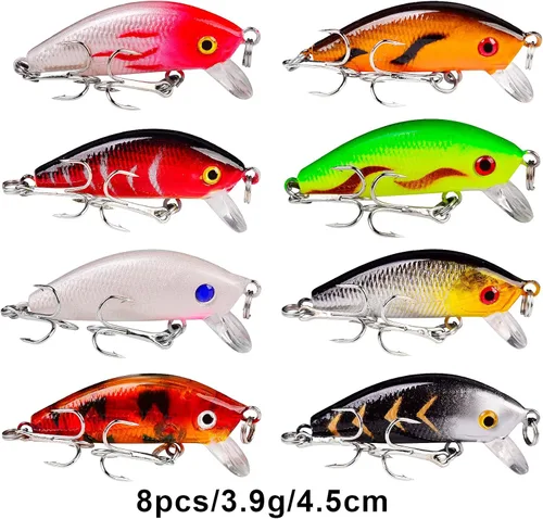 Miniatura 7 de Juego de Señuelos de Pesca de Lubina para Agua Salada y Dulce, Incluye Señuelos de Superficie, Señuelos Duros, Minnow, Crankbait, Lápiz VIB