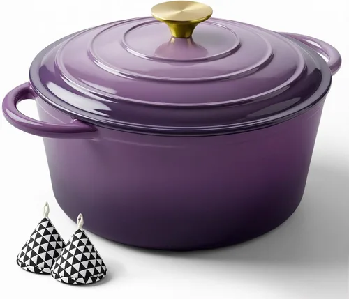 Miniatura 11 de Miereirl Olla Holandesa Esmaltada de 6.5 Cuartos con Tapa, Olla Holandesa de Hierro Fundido con Asas Dobles para Hornear Pan, Cocinar, Utensilios