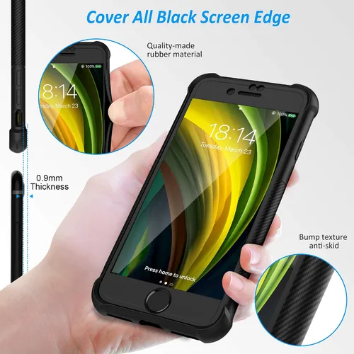 Miniatura 6 de ORETech Funda diseñada para iPhone 13 Mini con 2 protectores de pantalla de vidrio templado, textura de fibra de carbono policarbonato duro