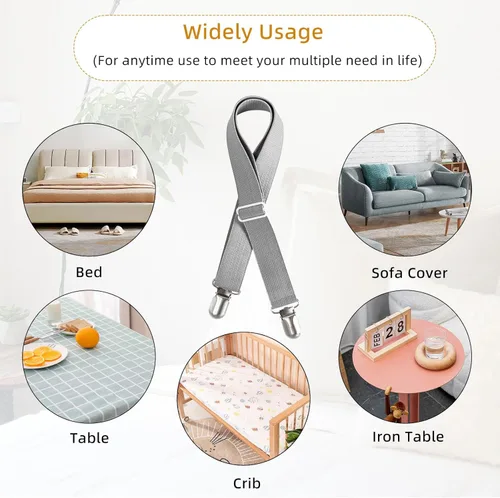 Miniatura 4 de 8 clips de correas ajustables para sábanas, soporte elástico para sujetar sábana de colchón y tirantes, agarradores para sujetar sábanas, colchones
