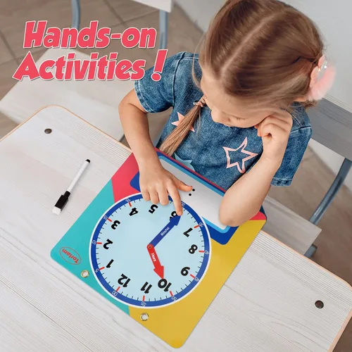 Miniatura 5 de Reloj de Aprendizaje Magnético y Borrado en Seco para Niños Reloj para Niños que Aprenden a Decir la Hora Gran Reloj de 30 cm de Demostración