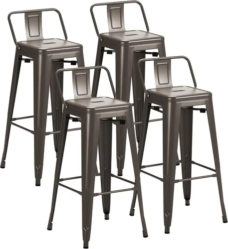 Miniatura 12 de Furmax Juego de 4 taburetes de bar de metal de 30 pulgadas, taburetes de altura de mostrador, sillas de bar industriales, taburete apilable para Azul