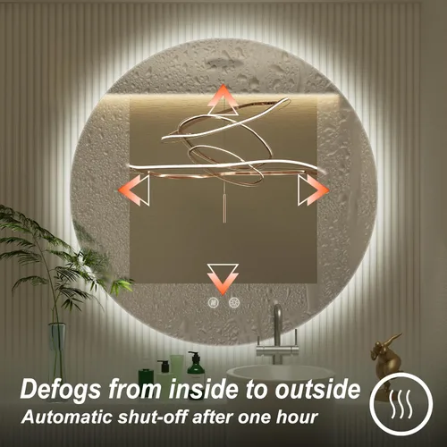 Miniatura 4 de Espejo de baño LED redondo de 32 pulgadas con luz, 3 temperaturas de color (3000 K/4500 K/6000 K), antiniebla, retroiluminación regulable, espejo
