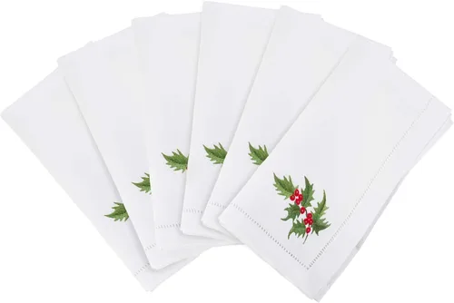 Miniatura 36 de Juego de 6 servilletas bordadas de magnolia hechas a mano con borde cosido