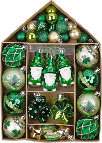 Miniatura 7 de Valery Madelyn Decoraciones del día de San Patricio, adorno de árbol de trébol, 30 piezas de esferas colgantes, decoración de gnomo para festival