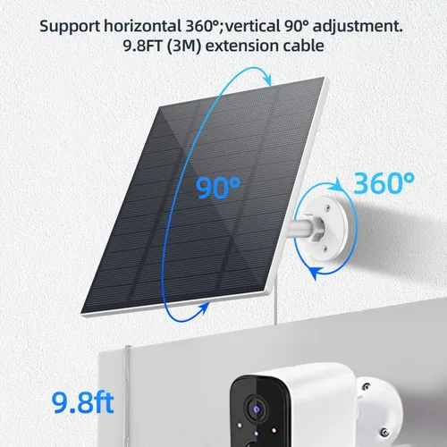 Miniatura 5 de Panel Solar de 5W de 2 Piezas para Cámara de Seguridad, Panel Solar con Puerto Micro USB y USB-C para Cámara para Exteriores con Batería Recargable