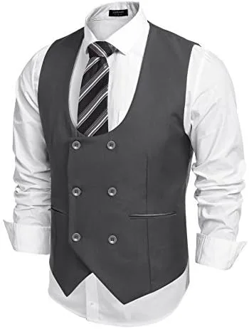 Miniatura 7 de Coofandy Chaleco de traje ajustado sin mangas para hombre, con doble botonadura