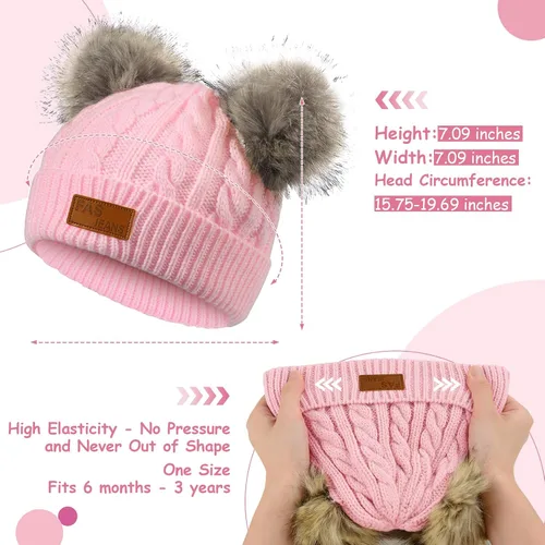 Miniatura 10 de Century Star Toddler Beanie Baby Girls Winter Hat - 6-36 Months Warm Knit Pom Pom Hats for Gils Boys