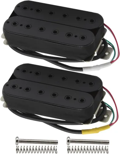 Miniatura 11 de FLEOR Alnico 5 Pastillas de cuello y puente para guitarra eléctrica, doble bobina Humbucker, color negro Cuello negro (7-8K)+Puente (8-9K) Conjunto