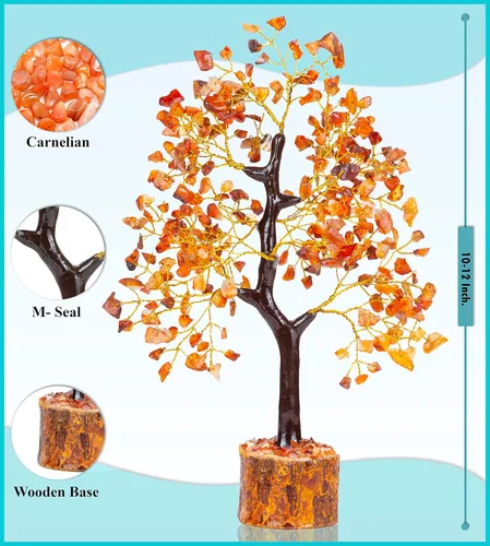 Miniatura 5 de Crocon® Árbol de la vida de cristal de cornalina con pulsera y 2 colgantes, decoración de árbol de gemas de Feng Shui, cristales curativos, regalos