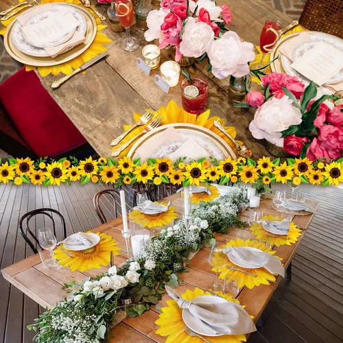 Miniatura 3 de Teling Paquete de 100 manteles individuales desechables de papel de girasol de 13 pulgadas, manteles individuales de mesa de verano para novia, baby