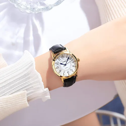 Miniatura 3 de SKMEI Lady Watches for Women Waterproof Leather Band Easy Reader Dress Diamond Analog Quartz Small Face Business Light Wrist Watch Girls Gifts