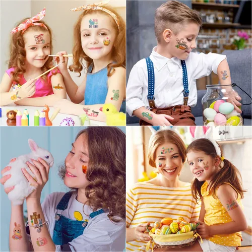 Miniatura 7 de 66 tatuajes de Pascua, 12 hojas coloridas de huevos de conejo, pollo, flores de primavera, calcomanías de mariposa para relleno de huevos de Pascua