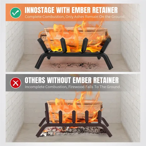 Miniatura 2 de Rejillas de chimenea con retenedor de brasa, rejilla de leña para chimenea de 14 pulgadas, rejilla de estufa de leña, estante para troncos de leña