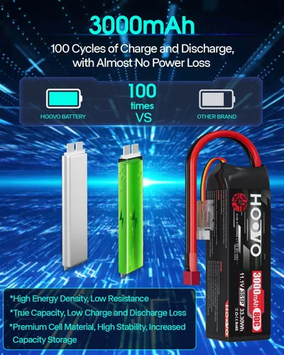 Miniatura 4 de HOOVO Batería Lipo 3S, 11.1 V, 3000 mAh, 80C, estuche blando con enchufe en T estilo Dean para automóvil, camión, buggy, rastreador, avión, barco