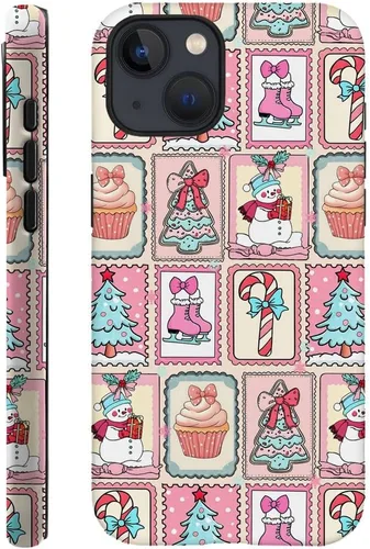 Miniatura 43 de DAIZAG Funda compatible con iPhone 13, funda duradera de protección contra golpes para niñas y mujeres, tema de retazos azul océano Tema