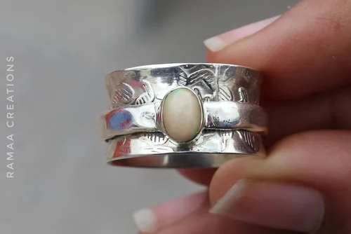 Miniatura 5 de Ethiopian Opal Spinner Ring Anxiety Silver Spinner Ring Fidget Spinner Ring For Women Handmade Spinner Ring Sterling Silver 925
