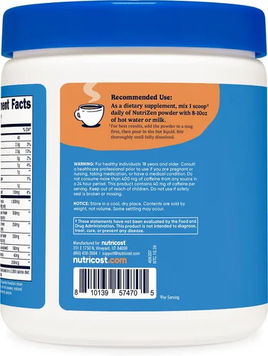 Miniatura 4 de Nutricost Nutrizen AM Focus - Bebida adaptogénica de hongos (sabor a café con leche) 30 porciones, incluye Reishi, melena de león, shiitake