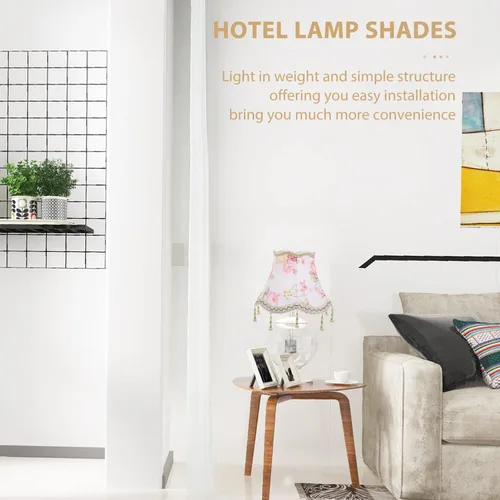 Miniatura 7 de DOITOOL Pantalla europea de tela con flecos, pantalla de mesa con cuentas, pantalla de luz decorativa para dormitorio y sala de estar, compatible
