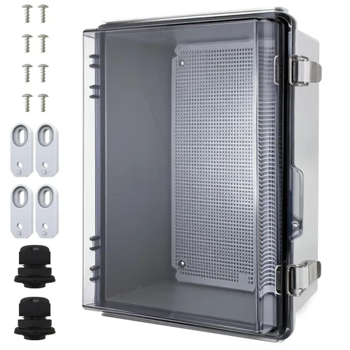 Miniatura 13 de MAKERELE Caja eléctrica impermeable pequeña al aire libre IP67 ABS caja de plástico con placa de montaje, cubierta gris con bisagras, soporte