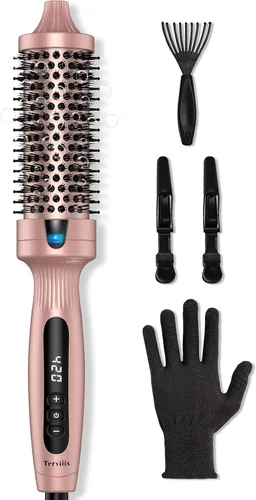 Terviiix Cepillo térmico, 1.5 pulgadas de calentamiento rápido cepillo caliente Get Voluminous Style, Turmalina de cerámica iónico calentado rizador