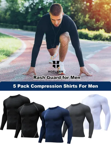 Miniatura 5 de HOPLYNN 5 Pack Compression Shirts Men Long Sleeve Rash Guard Athletic Baselayer Undershirt Gear Tshirt for Sports Workout