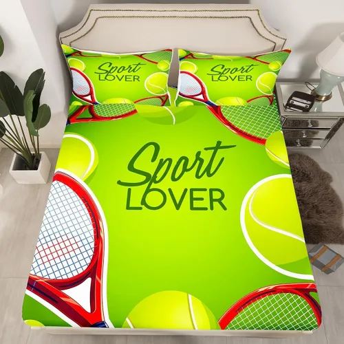 Erosebridal Juego de sábanas bajeras de tenis para adolescentes, tamaño individual, juego de sábanas temáticas de juegos deportivos para habitación