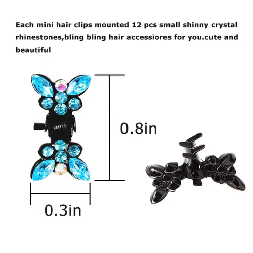 Miniatura 4 de ANBALA 65 pinzas pequeñas de mariposa con diamantes de imitación, dientes entrelazados para mujeres y niñas, metal ligero y duradero, accesorios