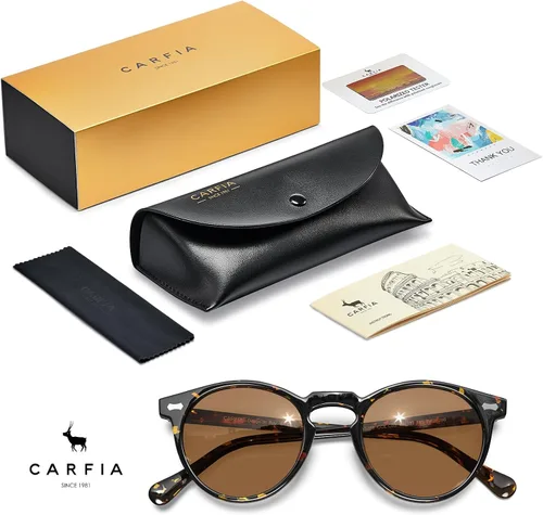 Miniatura 42 de CARFIA Gafas de sol polarizadas de acetato redondo para mujer, protección UV de cara pequeña con funda de cuero CA5288