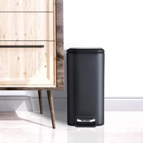 Miniatura 6 de HILFA Basurero compacto de acero inoxidable con escalón rectangular de 5 litros/1.3 galones, baño y cocina, negro mate, SB3200-MB