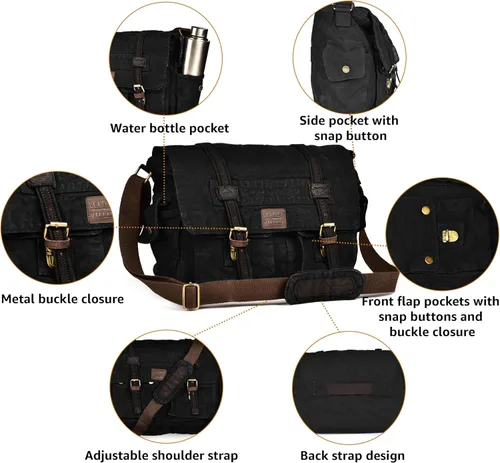 Miniatura 5 de Bolsa bandolera de hombro de lona LEATHER VILLAGE para hombres y mujeres – Elegante bandolera estilo mochila para oficina, viajes y uso diario